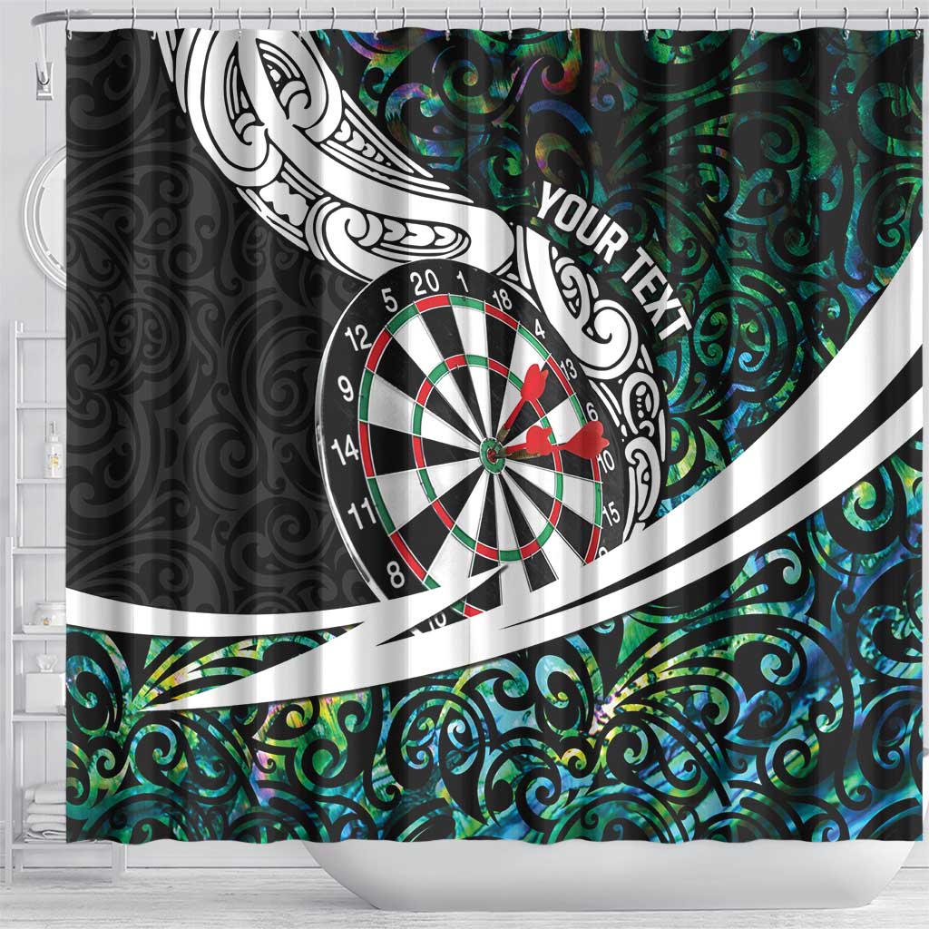 Personalized NZ Darts Shower Curtain Paua Shell Maori Koru Whakairo - Polynesian Pride