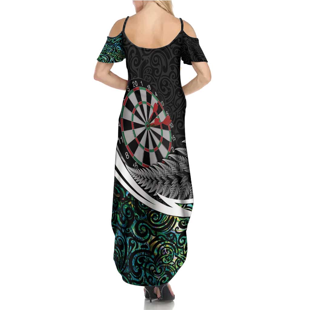 Personalized NZ Darts Summer Maxi Dress Paua Shell Maori Koru Whakairo - Polynesian Pride