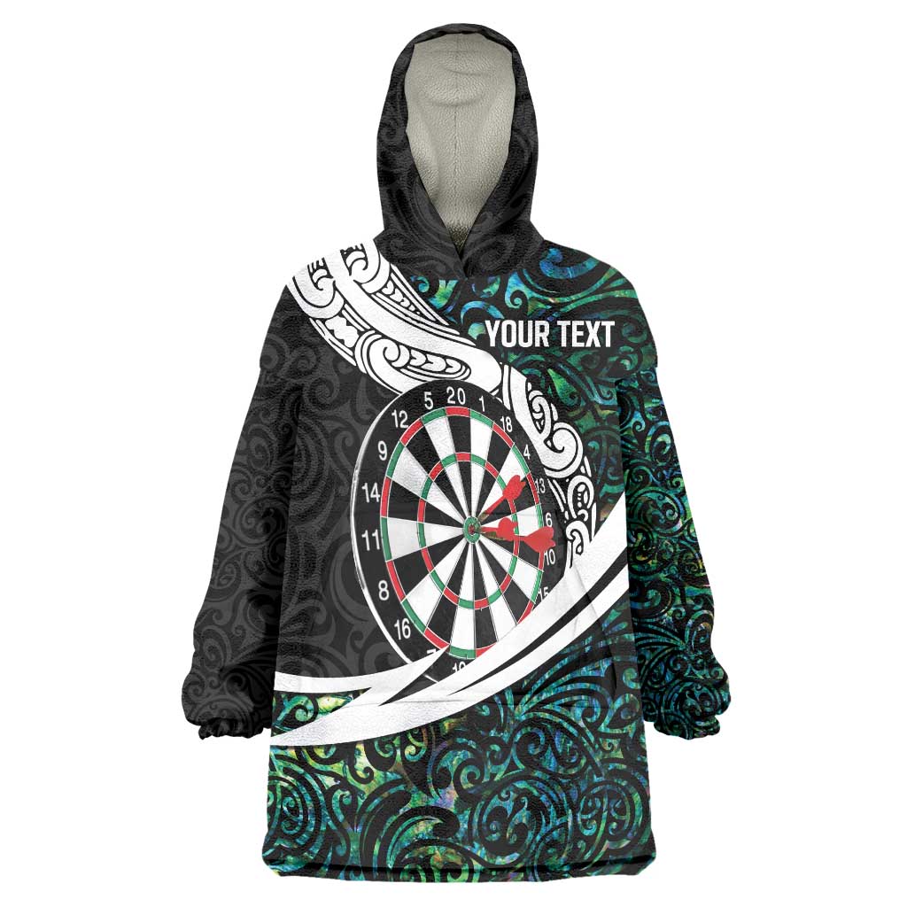 Personalized NZ Darts Wearable Blanket Hoodie Paua Shell Maori Koru Whakairo LT7 One Size Colorful - Polynesian Pride
