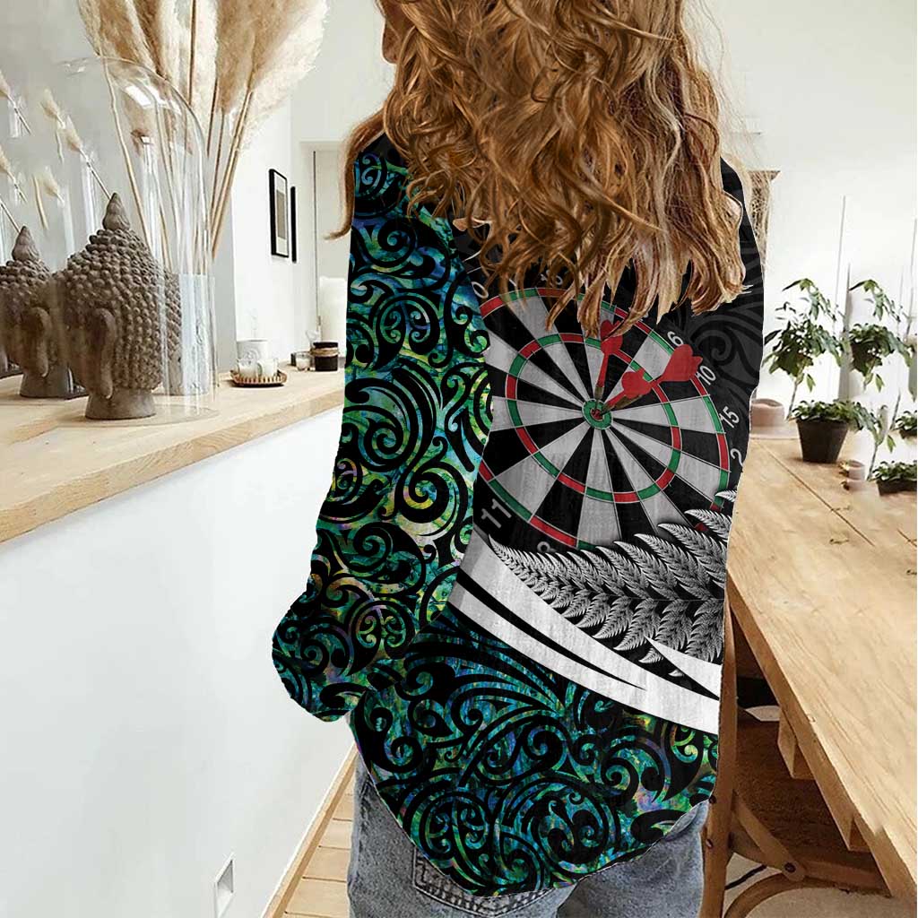 Personalized NZ Darts Women Casual Shirt Paua Shell Maori Koru Whakairo - Polynesian Pride