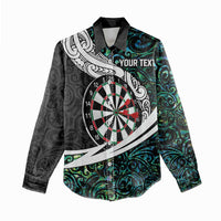 Personalized NZ Darts Women Casual Shirt Paua Shell Maori Koru Whakairo - Polynesian Pride