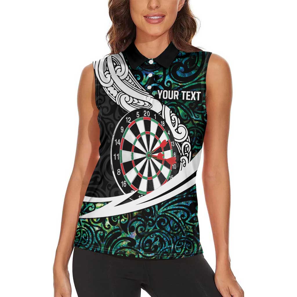 Personalized NZ Darts Women Sleeveless Polo Shirt Paua Shell Maori Koru Whakairo - Polynesian Pride