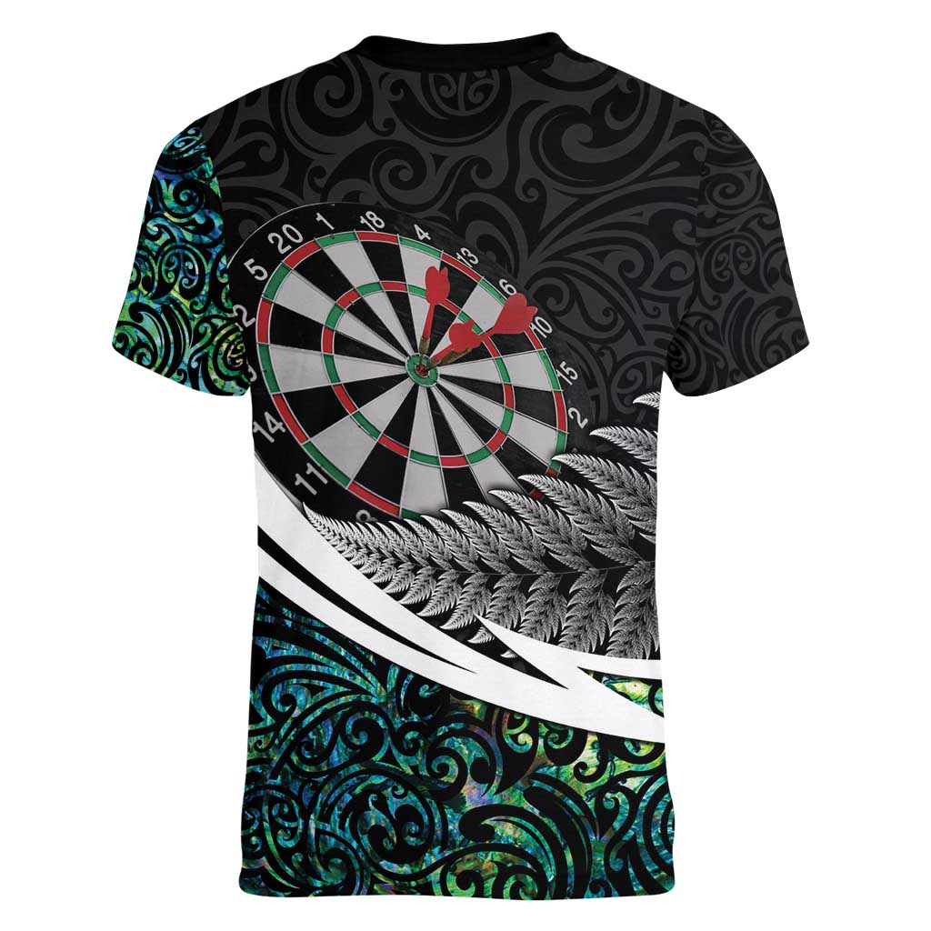 Personalized NZ Darts Women V-Neck T-Shirt Paua Shell Maori Koru Whakairo LT7 - Polynesian Pride