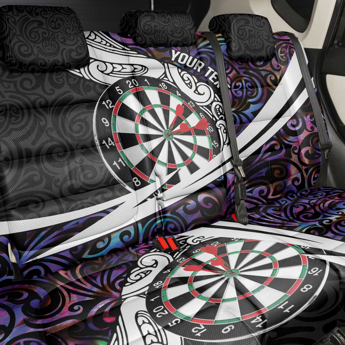 Personalized NZ Darts Back Car Seat Cover Paua Shell Maori Koru Whakairo - Purple - Polynesian Pride