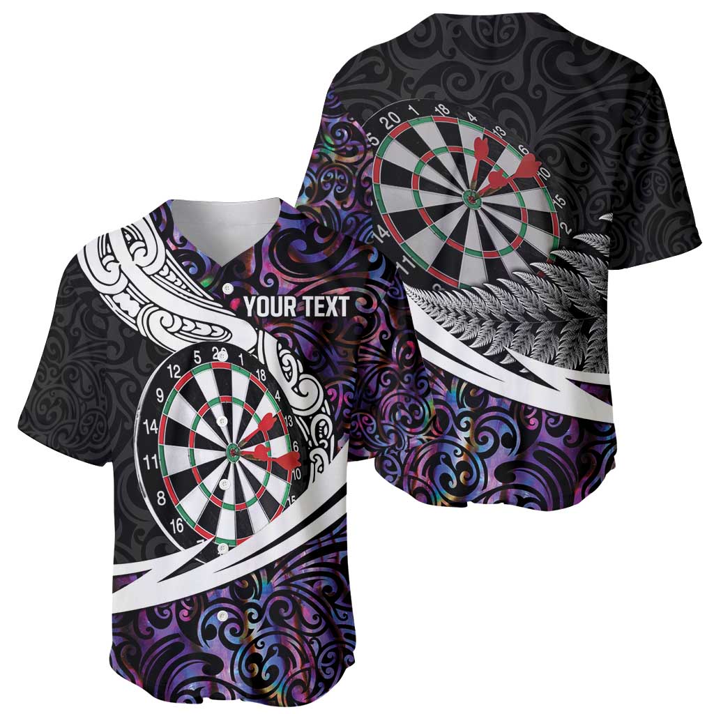 Personalized NZ Darts Baseball Jersey Paua Shell Maori Koru Whakairo - Purple - Polynesian Pride