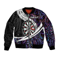 Personalized NZ Darts Bomber Jacket Paua Shell Maori Koru Whakairo - Purple LT7 Unisex Purple - Polynesian Pride