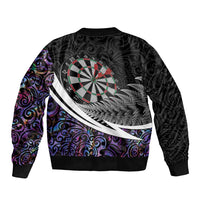 Personalized NZ Darts Bomber Jacket Paua Shell Maori Koru Whakairo - Purple LT7 - Polynesian Pride