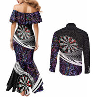 Personalized NZ Darts Couples Matching Mermaid Dress and Long Sleeve Button Shirt Paua Shell Maori Koru Whakairo - Purple LT7 - Polynesian Pride