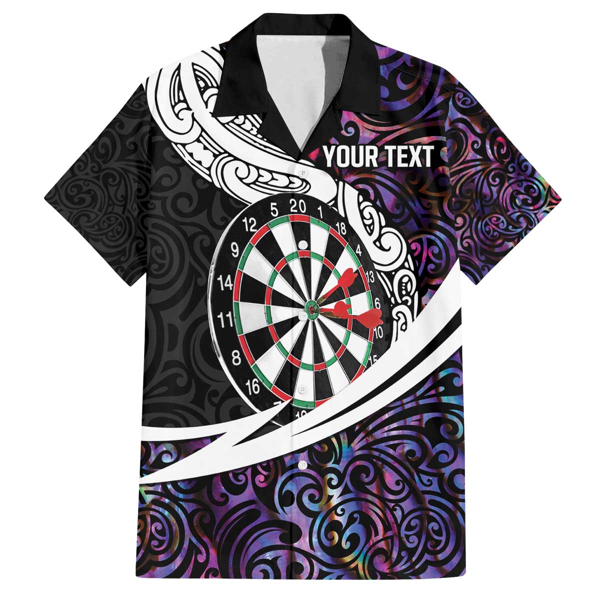 Personalized NZ Darts Family Matching Off The Shoulder Long Sleeve Dress and Hawaiian Shirt Paua Shell Maori Koru Whakairo - Purple LT7 Dad's Shirt - Short Sleeve Purple - Polynesian Pride