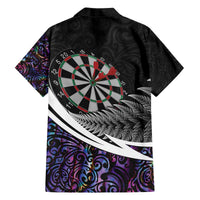 Personalized NZ Darts Family Matching Off The Shoulder Long Sleeve Dress and Hawaiian Shirt Paua Shell Maori Koru Whakairo - Purple LT7 - Polynesian Pride