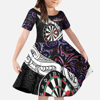 Personalized NZ Darts Family Matching Off Shoulder Maxi Dress and Hawaiian Shirt Paua Shell Maori Koru Whakairo - Purple - Polynesian Pride