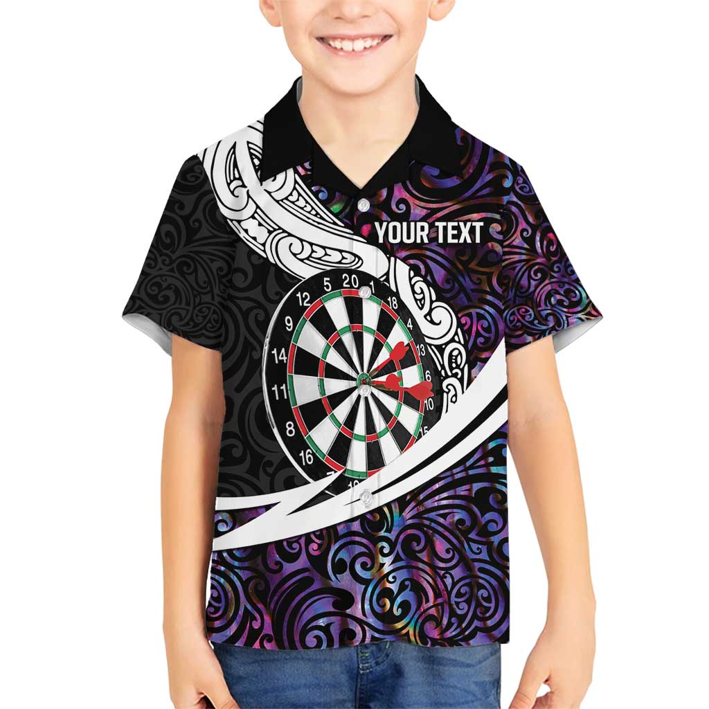 Personalized NZ Darts Family Matching Off Shoulder Maxi Dress and Hawaiian Shirt Paua Shell Maori Koru Whakairo - Purple - Polynesian Pride
