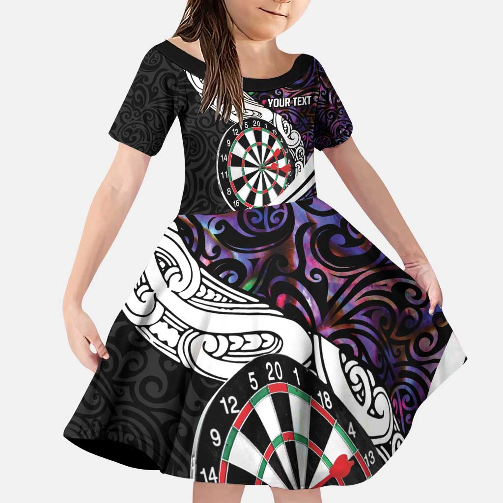 Personalized NZ Darts Family Matching Puletasi and Hawaiian Shirt Paua Shell Maori Koru Whakairo - Purple LT7 Daughter's Dress Purple - Polynesian Pride