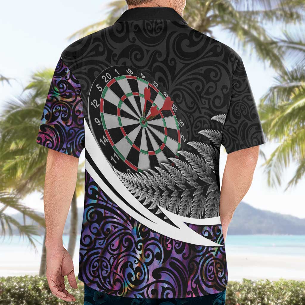 Personalized NZ Darts Hawaiian Shirt Paua Shell Maori Koru Whakairo - Purple - Polynesian Pride