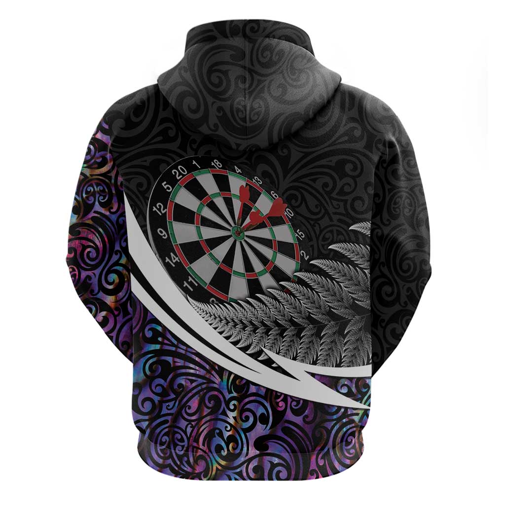 Personalized NZ Darts Hoodie Paua Shell Maori Koru Whakairo - Purple - Polynesian Pride