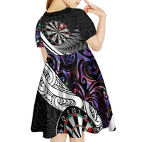 Personalized NZ Darts Kid Short Sleeve Dress Paua Shell Maori Koru Whakairo - Purple - Polynesian Pride