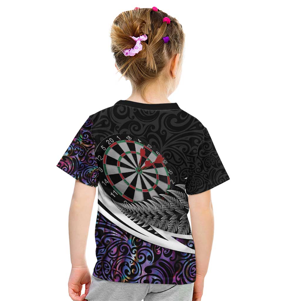Personalized NZ Darts Kid T Shirt Paua Shell Maori Koru Whakairo - Purple - Polynesian Pride