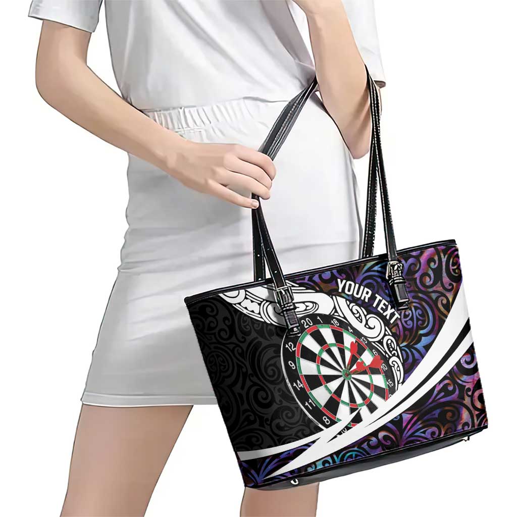 Personalized NZ Darts Leather Tote Bag Paua Shell Maori Koru Whakairo - Purple - Polynesian Pride