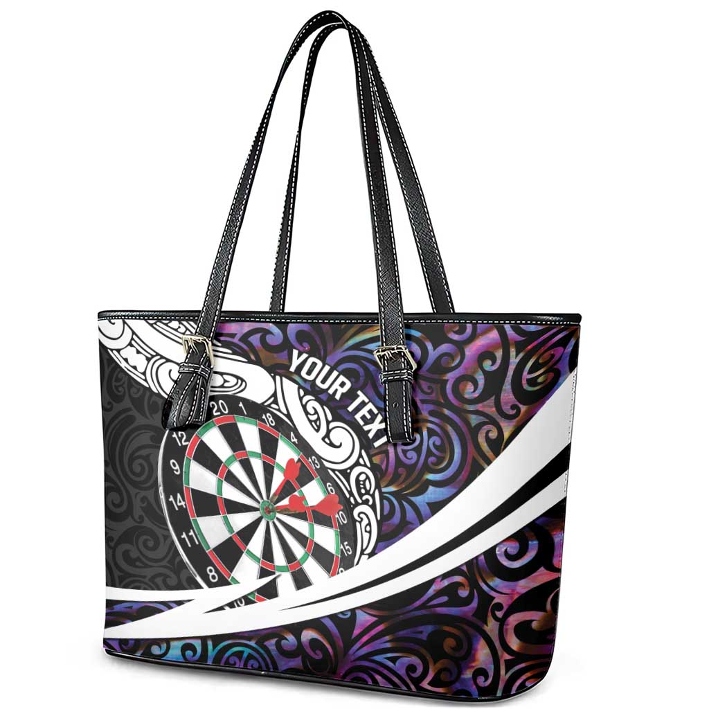 Personalized NZ Darts Leather Tote Bag Paua Shell Maori Koru Whakairo - Purple - Polynesian Pride