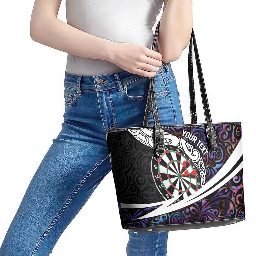 Personalized NZ Darts Leather Tote Bag Paua Shell Maori Koru Whakairo - Purple - Polynesian Pride