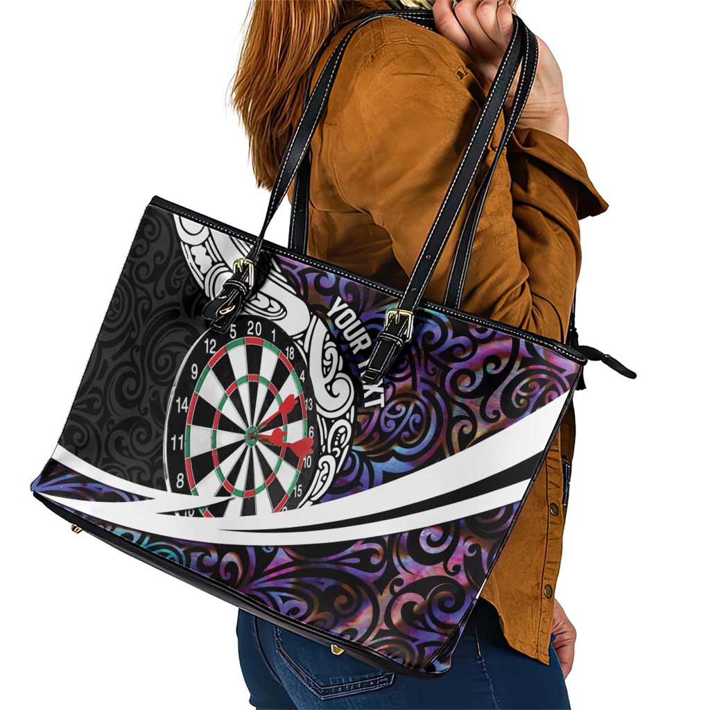 Personalized NZ Darts Leather Tote Bag Paua Shell Maori Koru Whakairo - Purple - Polynesian Pride