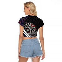 Personalized NZ Darts Raglan Cropped T Shirt Paua Shell Maori Koru Whakairo - Purple LT7 - Polynesian Pride