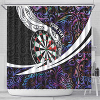 Personalized NZ Darts Shower Curtain Paua Shell Maori Koru Whakairo - Purple - Polynesian Pride