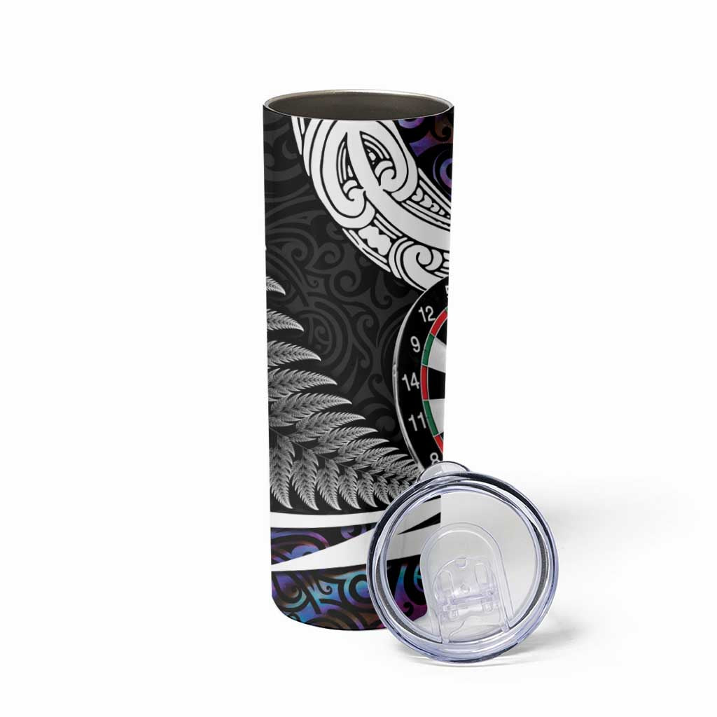 Personalized NZ Darts Skinny Tumbler Paua Shell Maori Koru Whakairo - Purple - Polynesian Pride