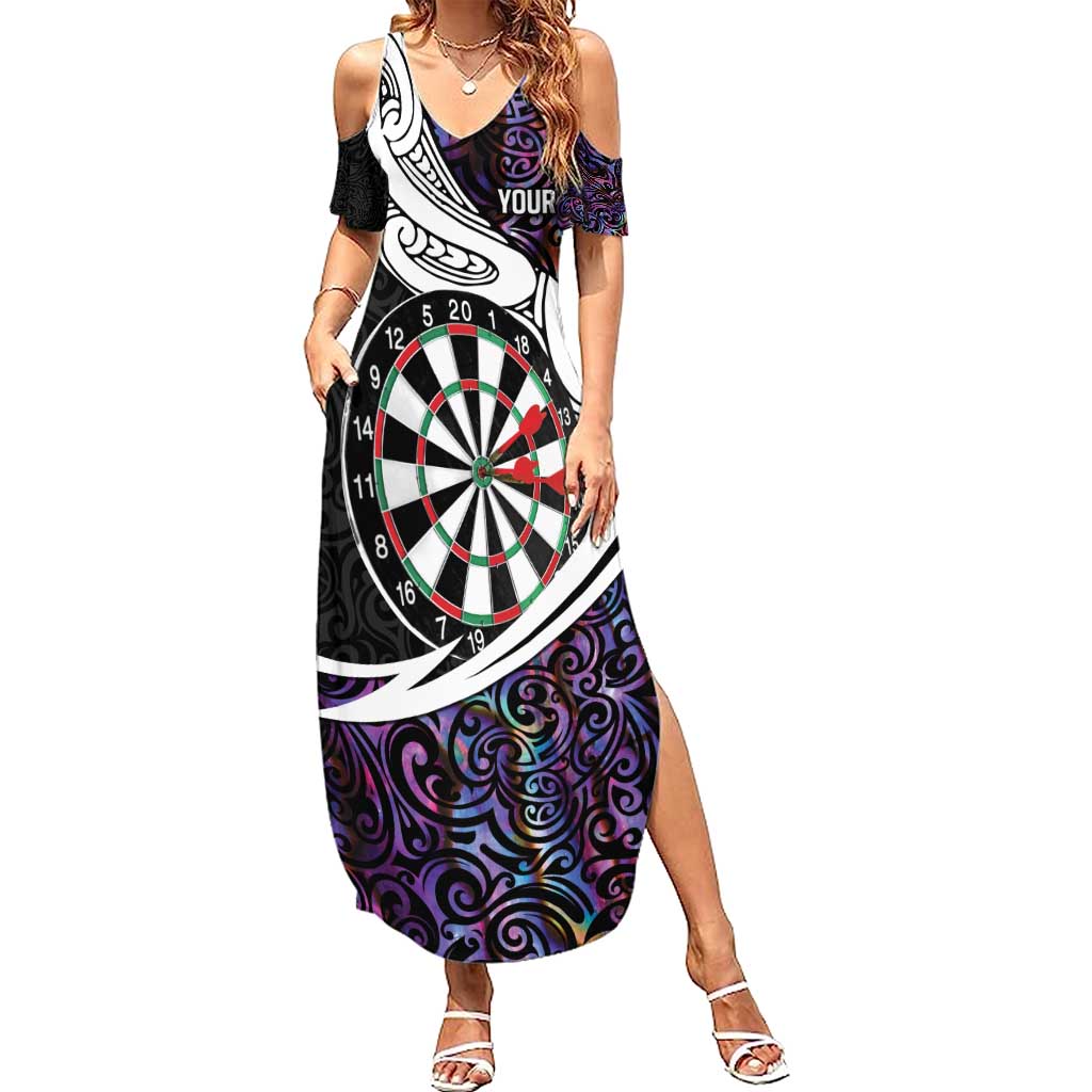 Personalized NZ Darts Summer Maxi Dress Paua Shell Maori Koru Whakairo - Purple - Polynesian Pride