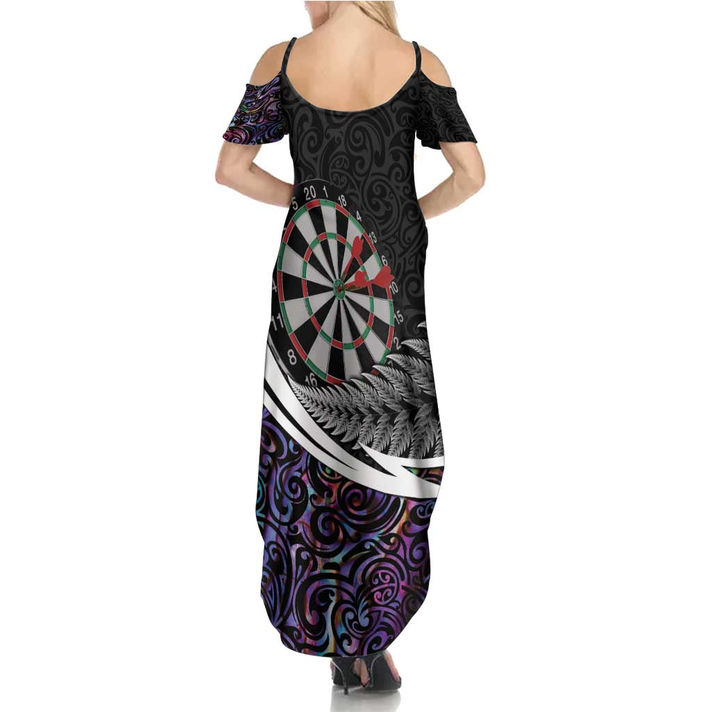 Personalized NZ Darts Summer Maxi Dress Paua Shell Maori Koru Whakairo - Purple - Polynesian Pride