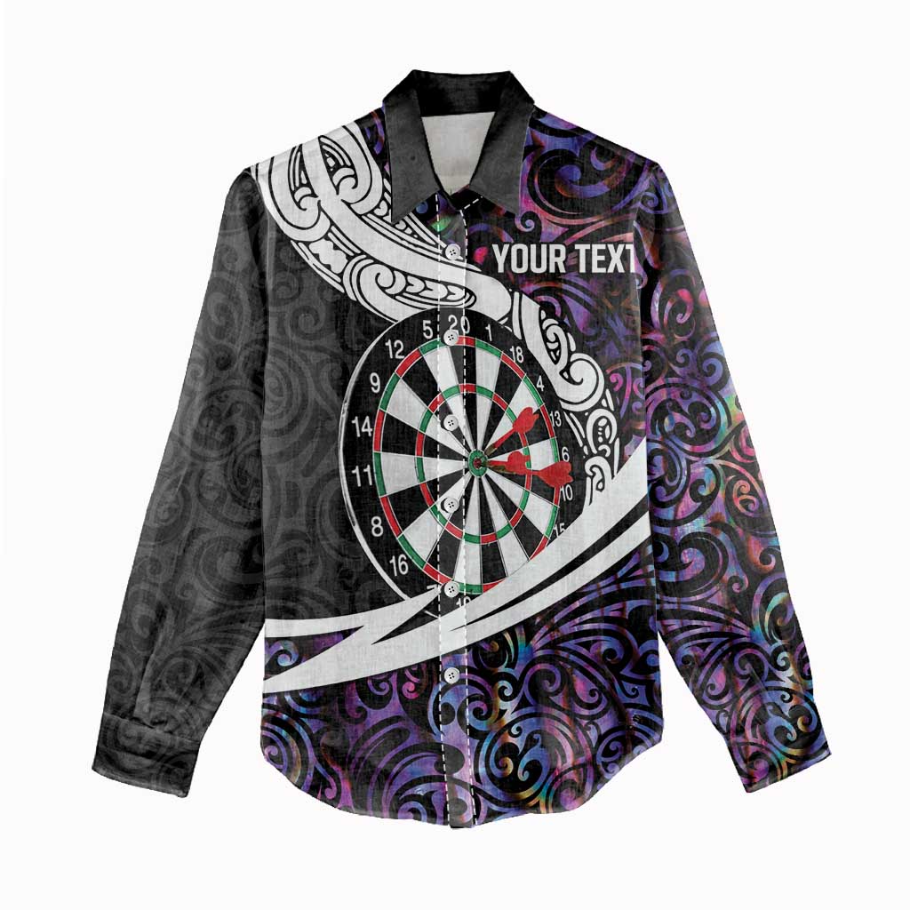 Personalized NZ Darts Women Casual Shirt Paua Shell Maori Koru Whakairo - Purple - Polynesian Pride
