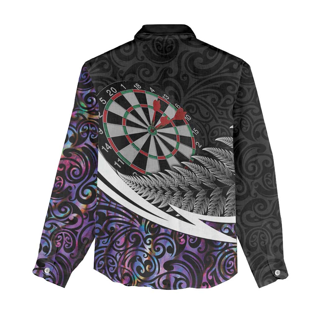 Personalized NZ Darts Women Casual Shirt Paua Shell Maori Koru Whakairo - Purple - Polynesian Pride