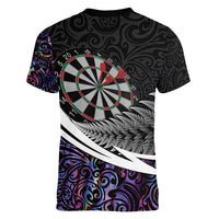 Personalized NZ Darts Women V-Neck T-Shirt Paua Shell Maori Koru Whakairo - Purple LT7 - Polynesian Pride