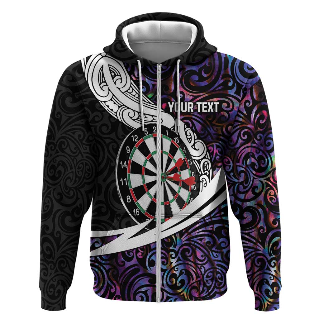 Personalized NZ Darts Zip Hoodie Paua Shell Maori Koru Whakairo - Purple LT7 Zip Hoodie Purple - Polynesian Pride