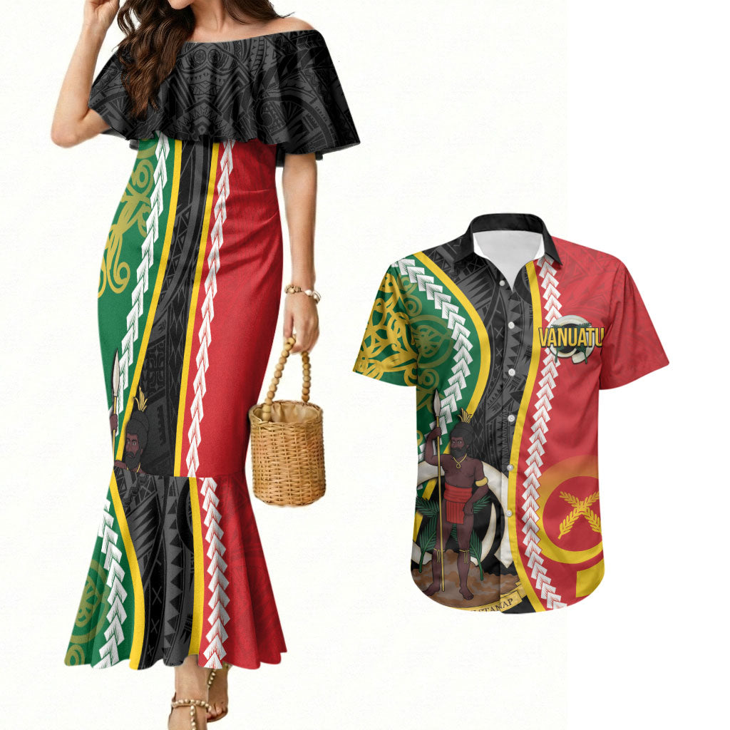 Ni-Vanuatu Indipendens Dei Celebretem Couples Matching Mermaid Dress and Hawaiian Shirt Yumi Yumi Yumi LT7 Multicolor - Polynesian Pride