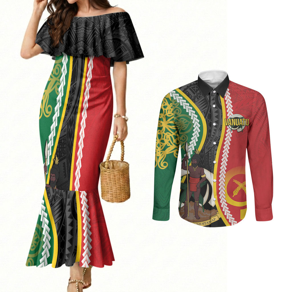 Ni-Vanuatu Indipendens Dei Celebretem Couples Matching Mermaid Dress and Long Sleeve Button Shirt Yumi Yumi Yumi LT7 Multicolor - Polynesian Pride
