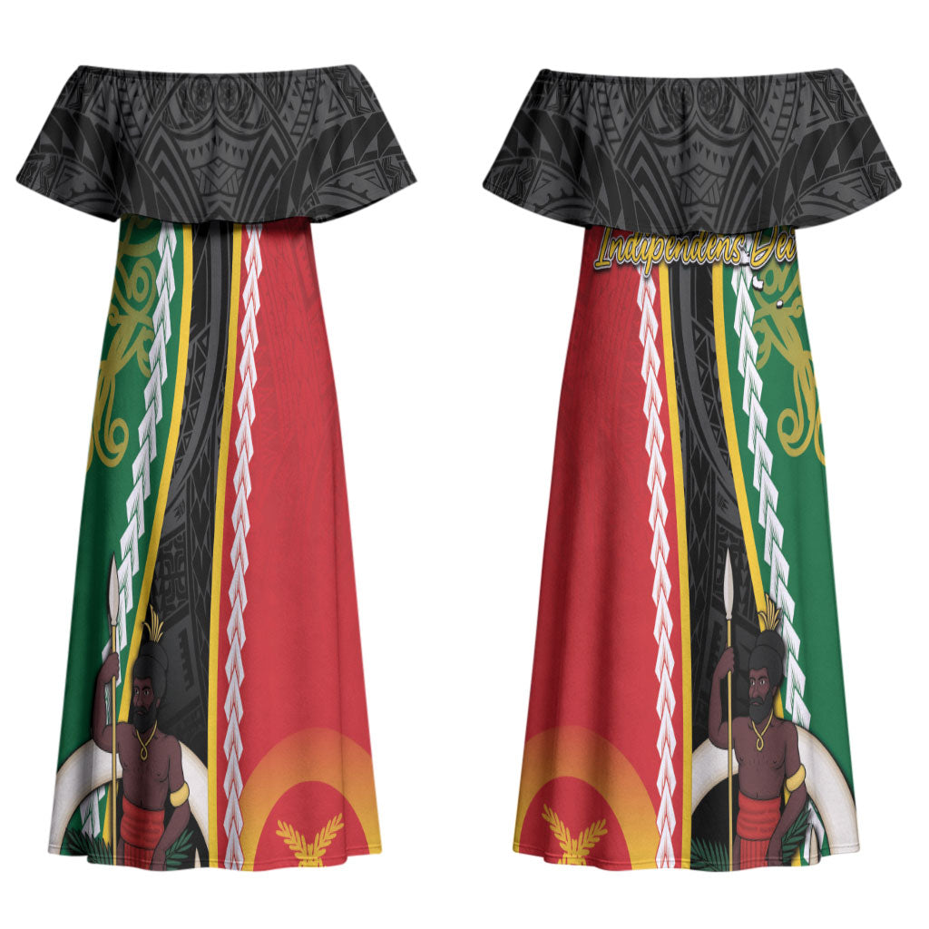 Ni-Vanuatu Indipendens Dei Celebretem Couples Matching Off Shoulder Maxi Dress and Long Sleeve Button Shirt Yumi Yumi Yumi