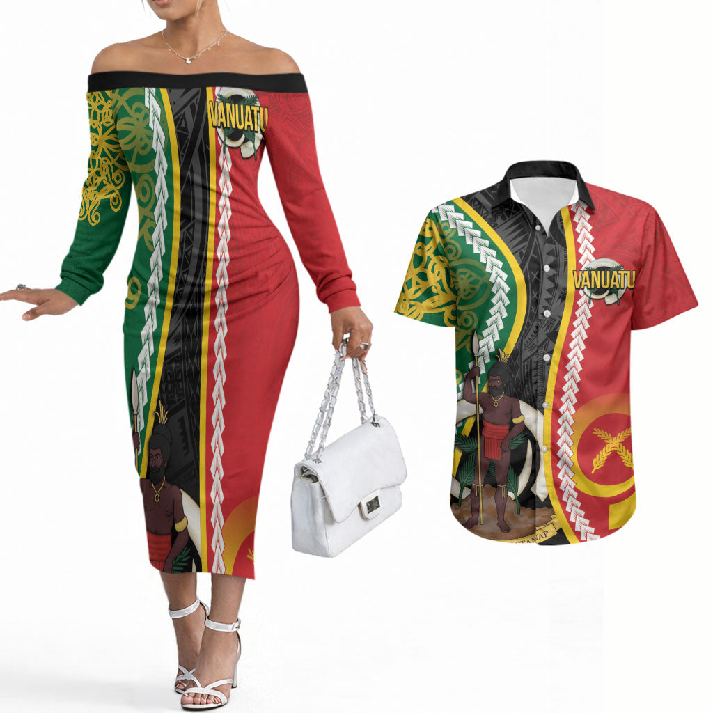 Ni-Vanuatu Indipendens Dei Celebretem Couples Matching Off The Shoulder Long Sleeve Dress and Hawaiian Shirt Yumi Yumi Yumi LT7 Multicolor - Polynesian Pride