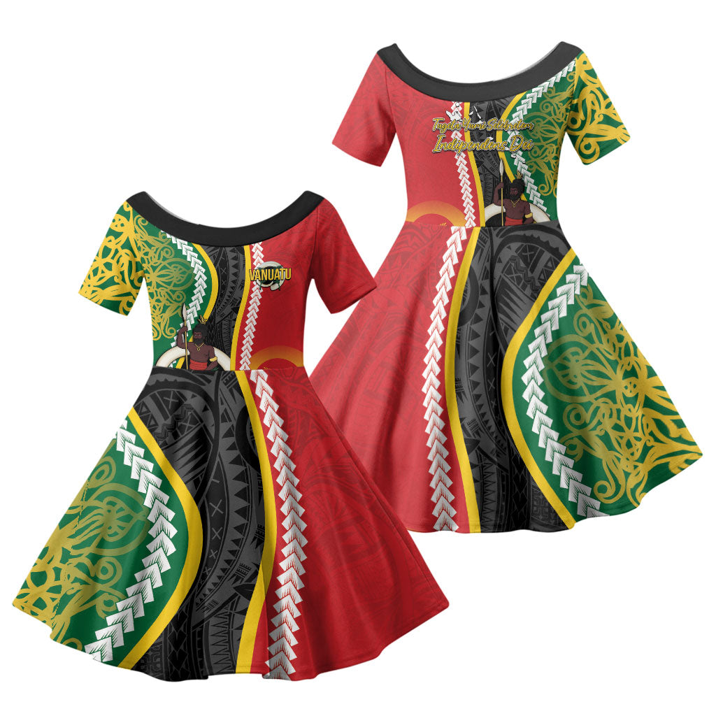 Ni-Vanuatu Indipendens Dei Celebretem Family Matching Off The Shoulder Long Sleeve Dress and Hawaiian Shirt Yumi Yumi Yumi