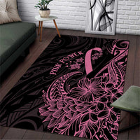 Polynesian Pink Power Area Rug Breast Cancer Ribbon Turtle and Flowers