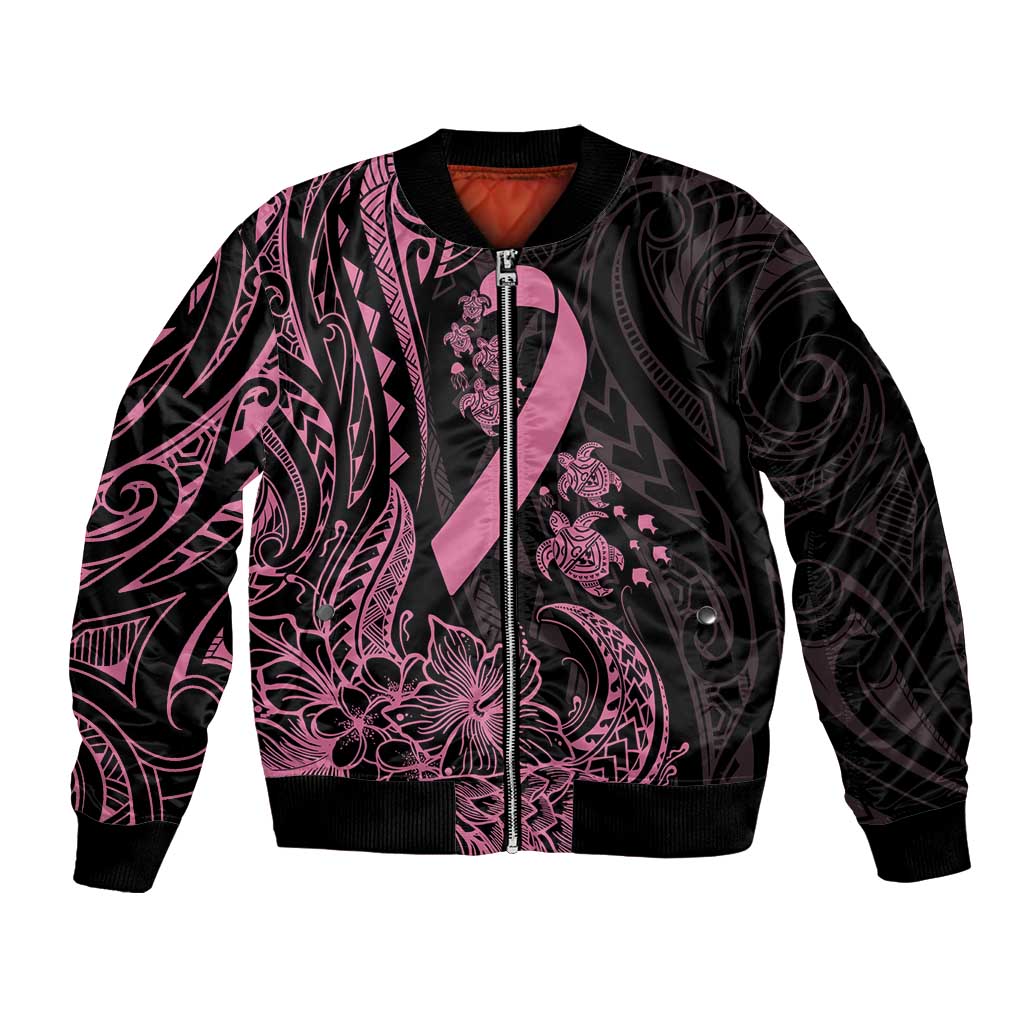 Polynesian Pink Power Bomber Jacket Breast Cancer Ribbon Turtle and Flowers LT7 Unisex Pink - Polynesian Pride