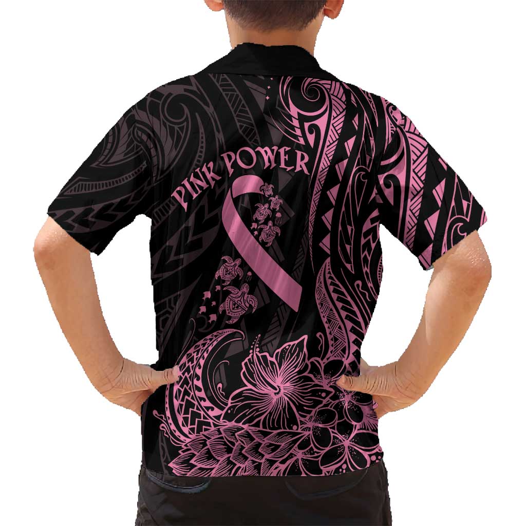 Polynesian Pink Power Family Matching Long Sleeve Bodycon Dress and Hawaiian Shirt Breast Cancer Ribbon Turtle and Flowers