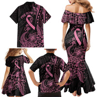 Polynesian Pink Power Family Matching Mermaid Dress and Hawaiian Shirt Breast Cancer Ribbon Turtle and Flowers