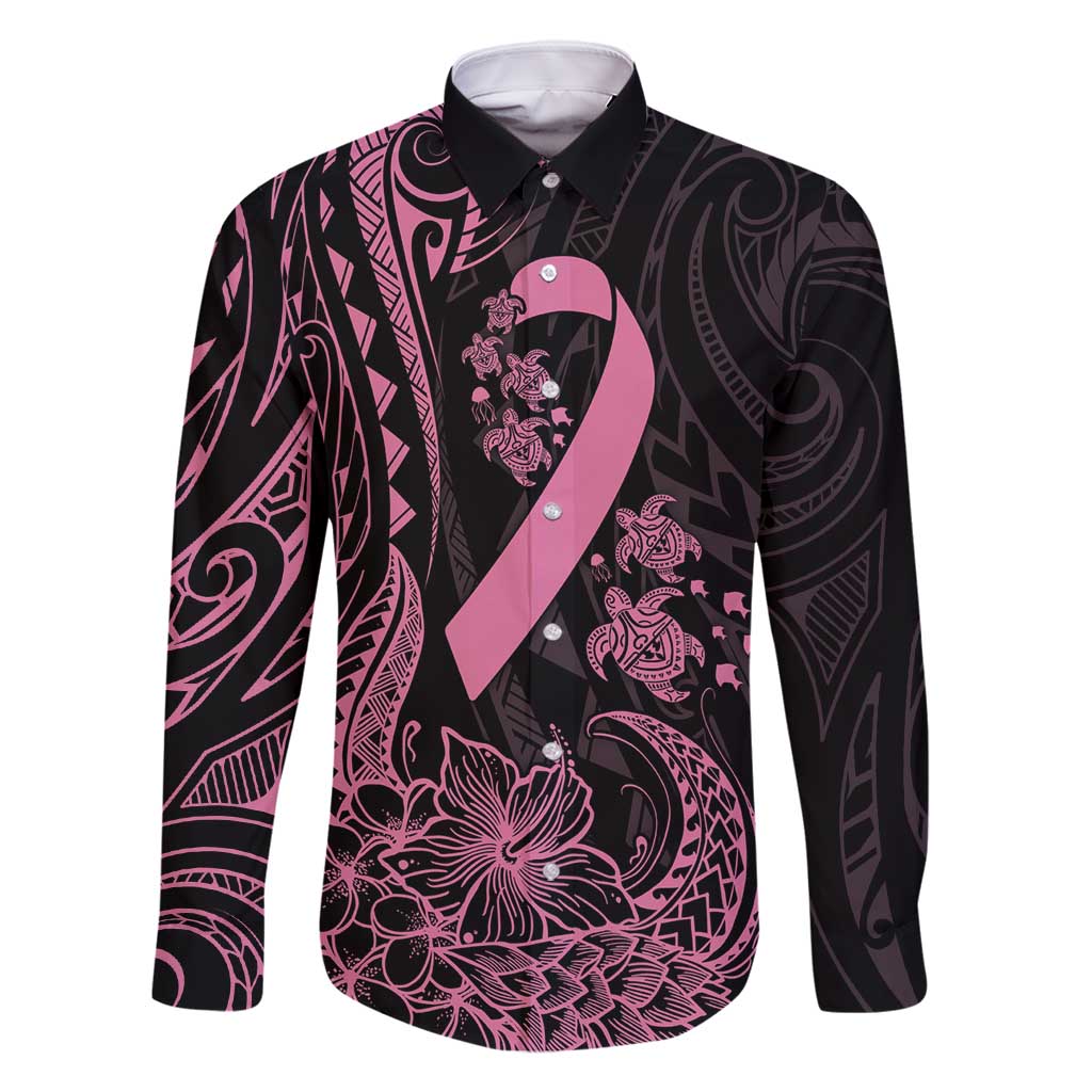 Polynesian Pink Power Family Matching Mermaid Dress and Hawaiian Shirt Breast Cancer Ribbon Turtle and Flowers