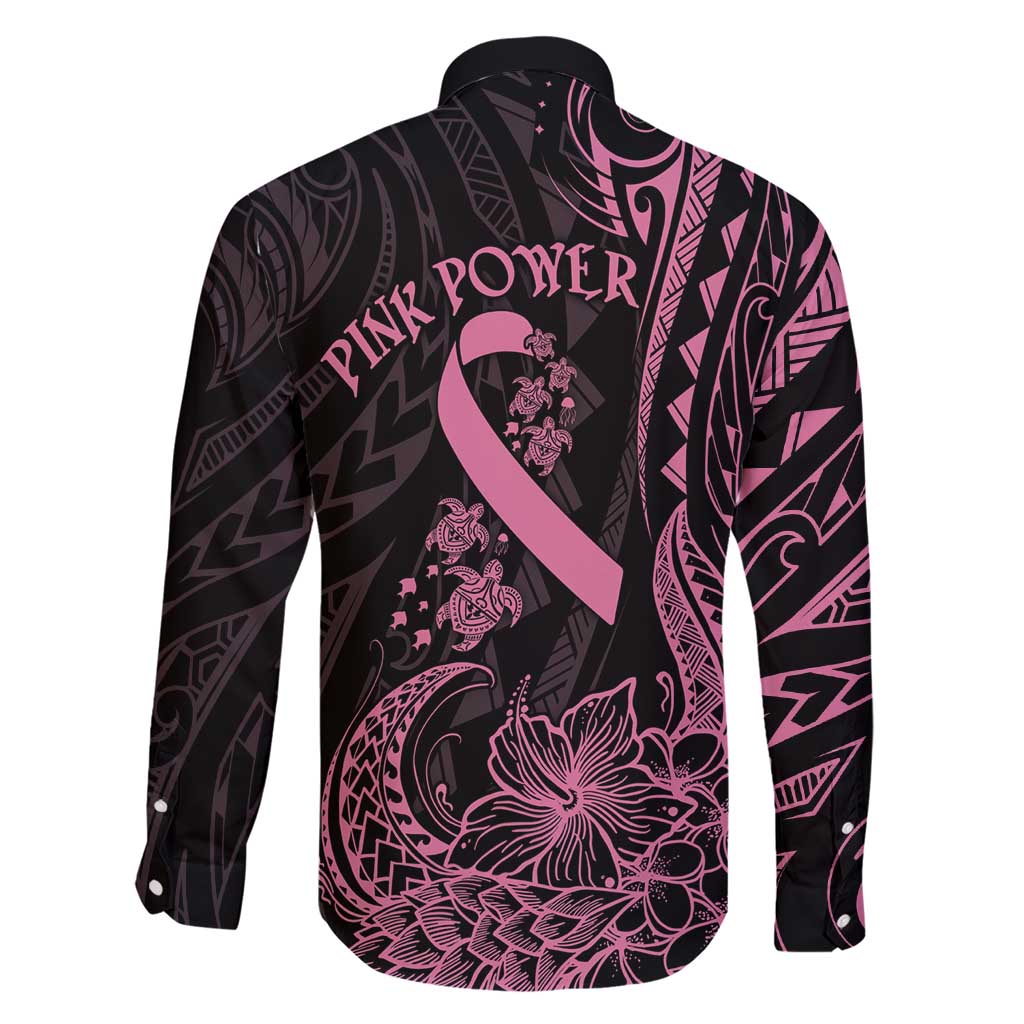 Polynesian Pink Power Family Matching Short Sleeve Bodycon Dress and Hawaiian Shirt Breast Cancer Ribbon Turtle and Flowers LT7 - Polynesian Pride
