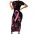 Polynesian Pink Power Family Matching Short Sleeve Bodycon Dress and Hawaiian Shirt Breast Cancer Ribbon Turtle and Flowers