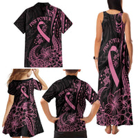 Polynesian Pink Power Family Matching Tank Maxi Dress and Hawaiian Shirt Breast Cancer Ribbon Turtle and Flowers