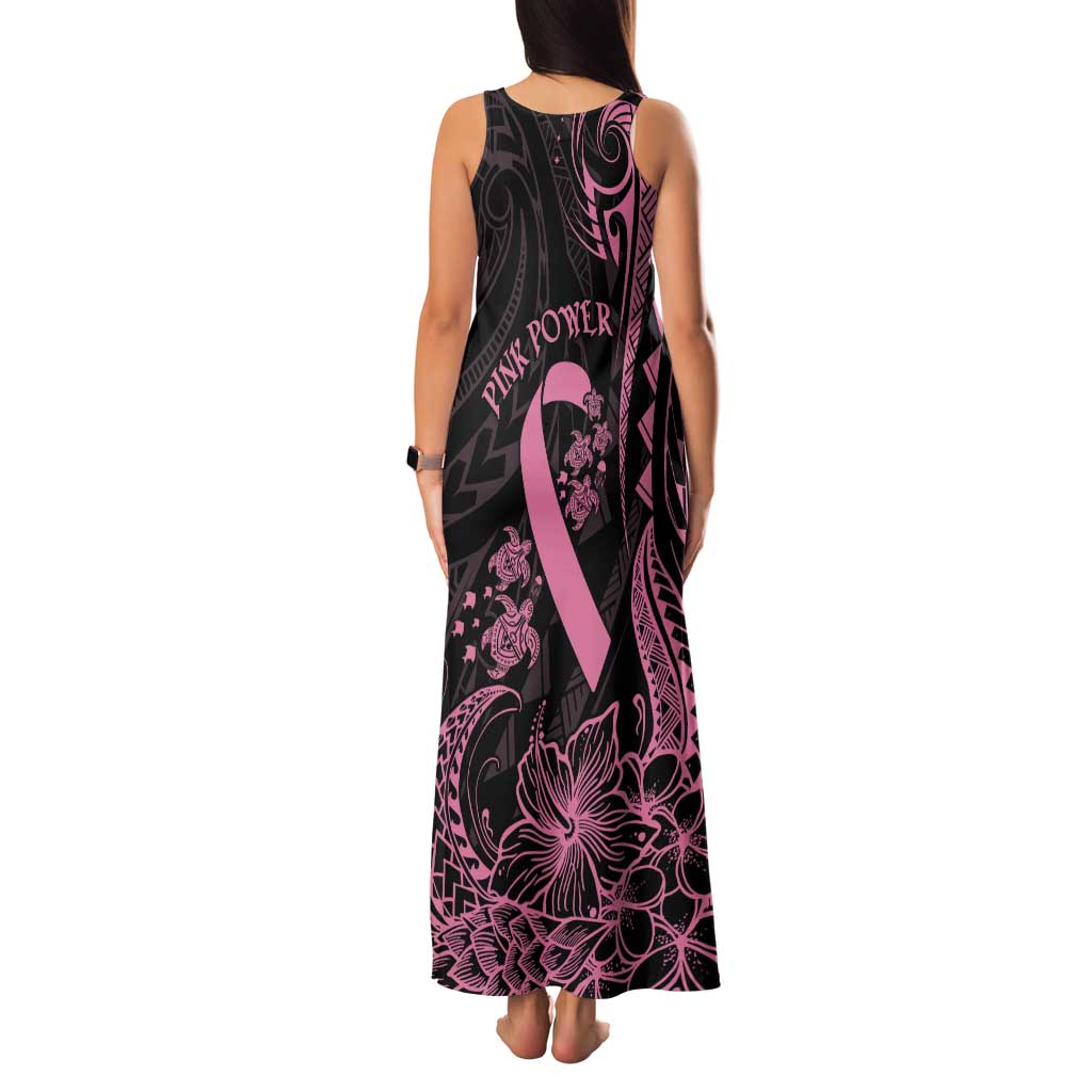 Polynesian Pink Power Family Matching Tank Maxi Dress and Hawaiian Shirt Breast Cancer Ribbon Turtle and Flowers