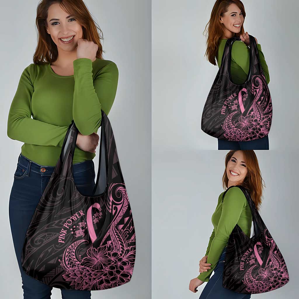 Polynesian Pink Power Grocery Bag Breast Cancer Ribbon Turtle and Flowers