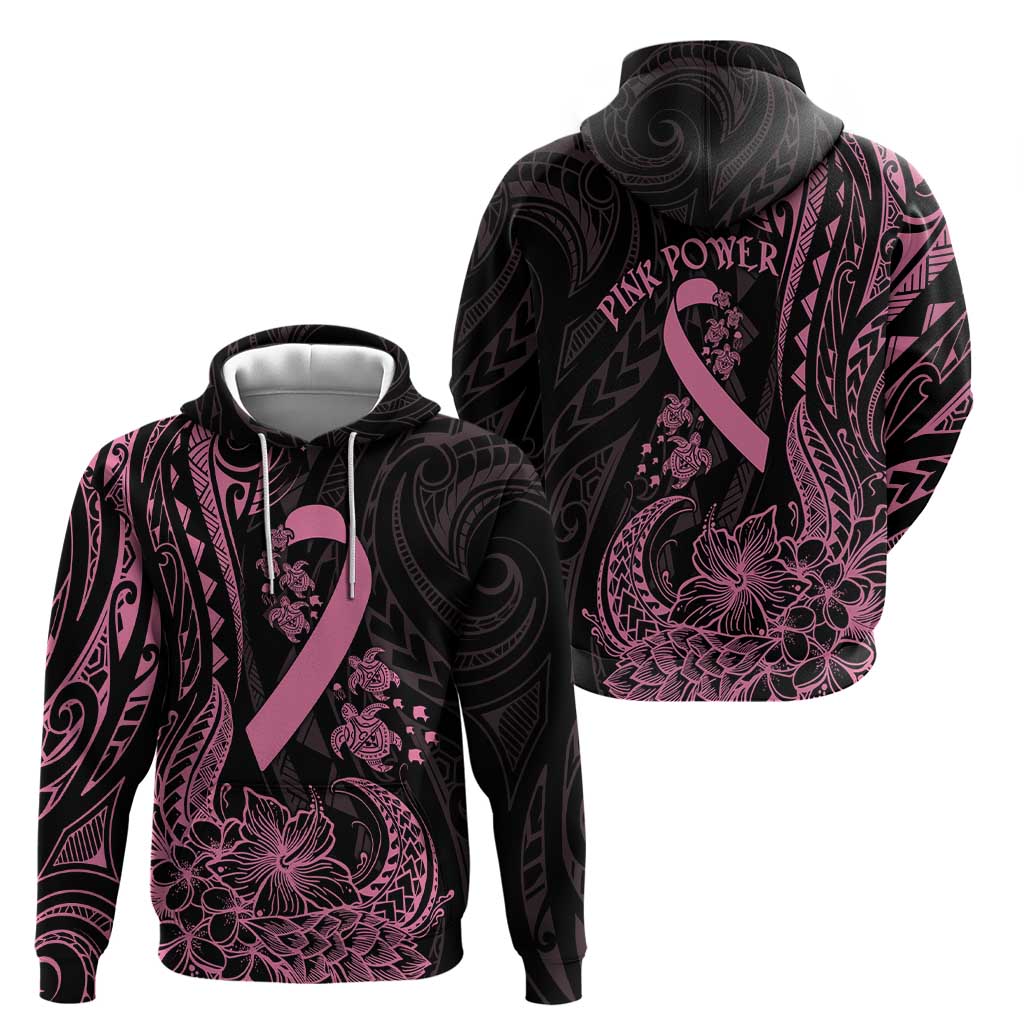 Polynesian Pink Power Hoodie Breast Cancer Ribbon Turtle and Flowers